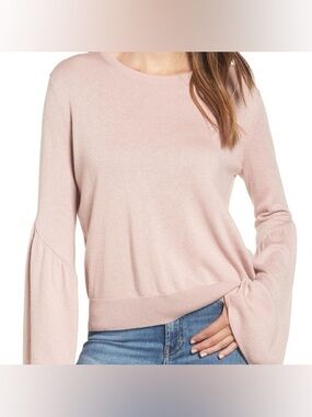 Leith Dusty Rose Crew Neck Bell Sleeve Sweater
